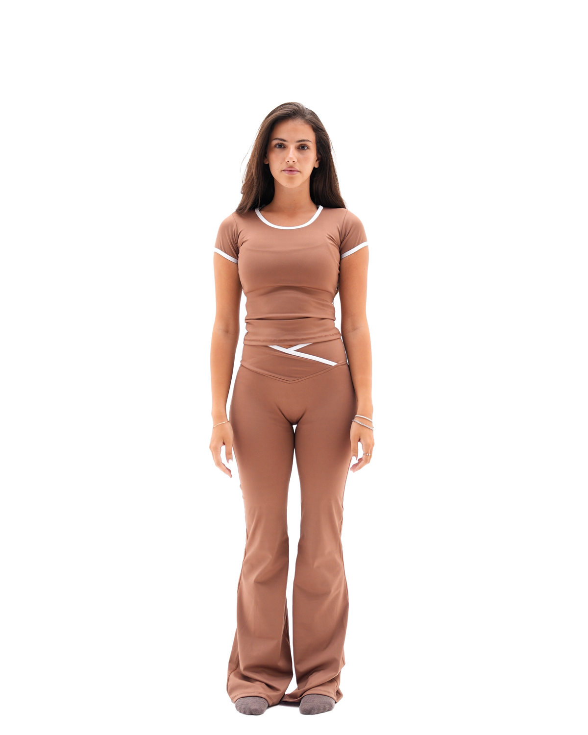 Crosslined Flared Leggings - Brown