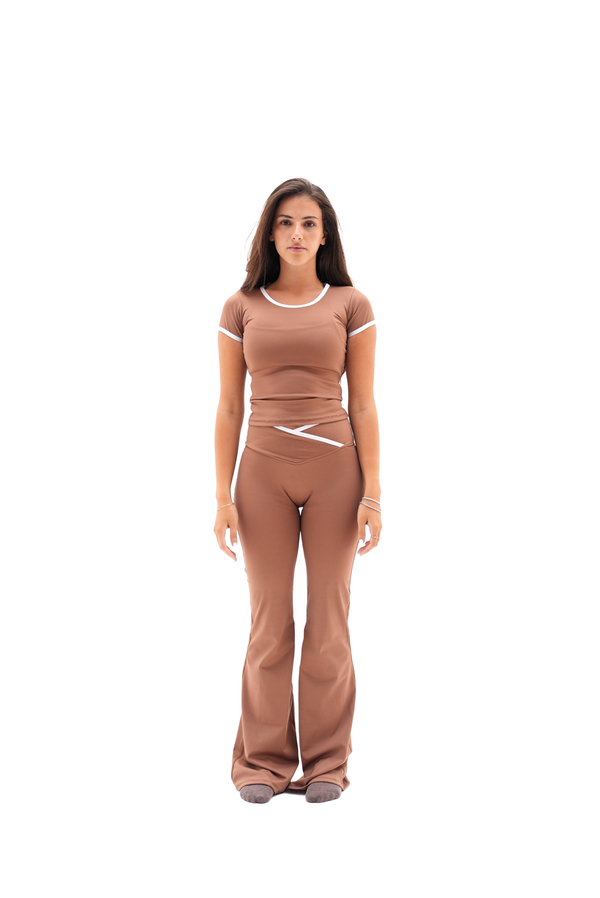 Crosslined Flared Leggings - Brown
