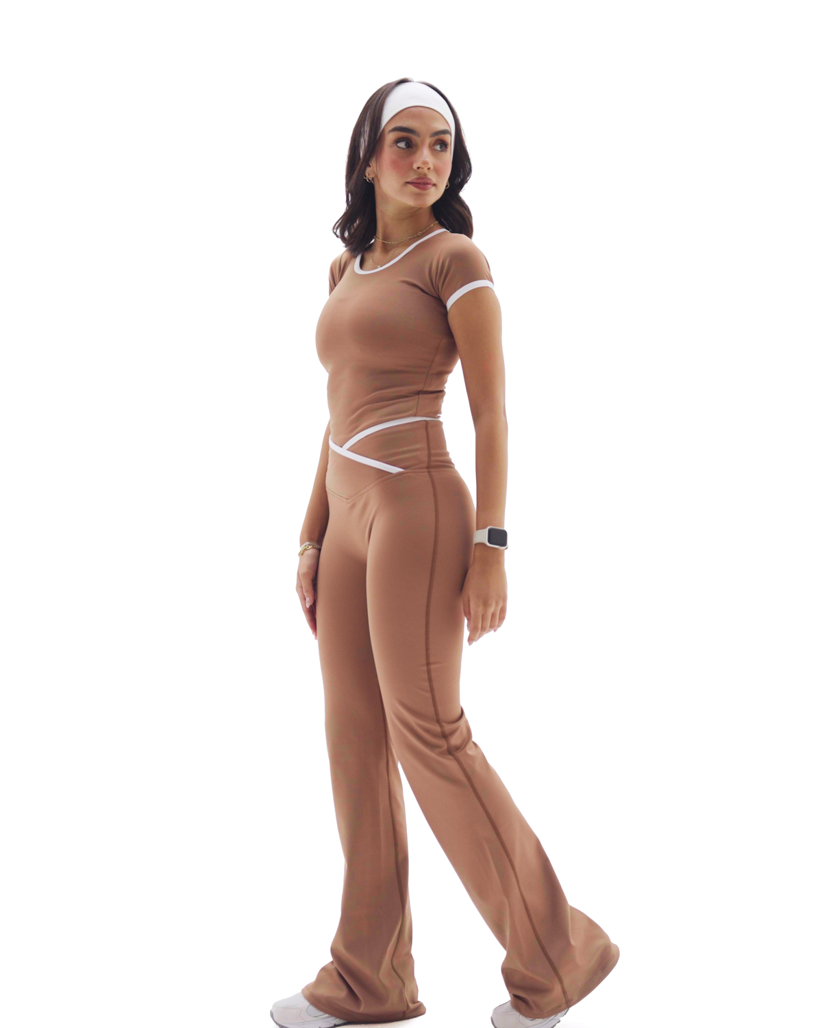 Crosslined Flared Leggings - Brown