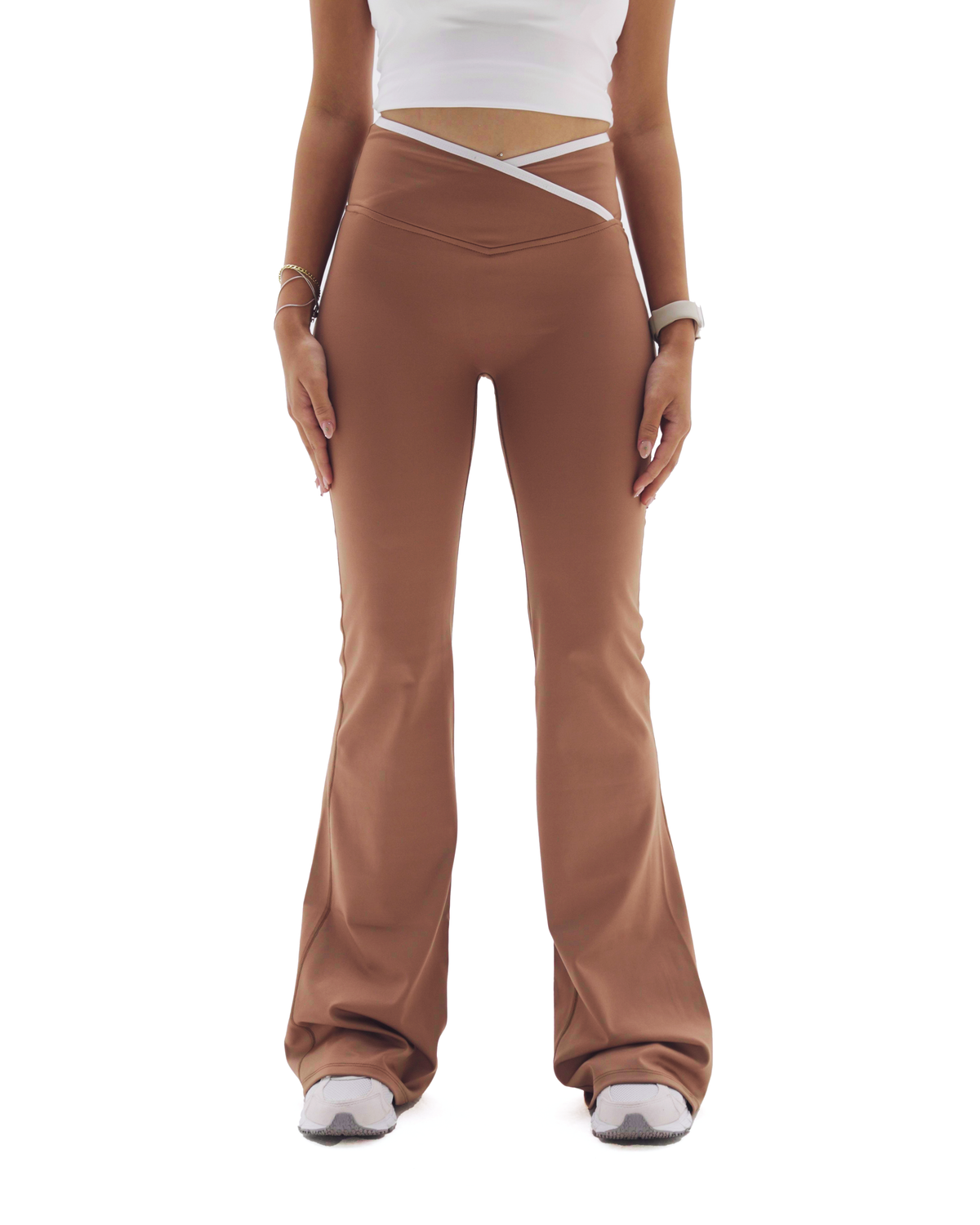 Crosslined Flared Leggings - Brown