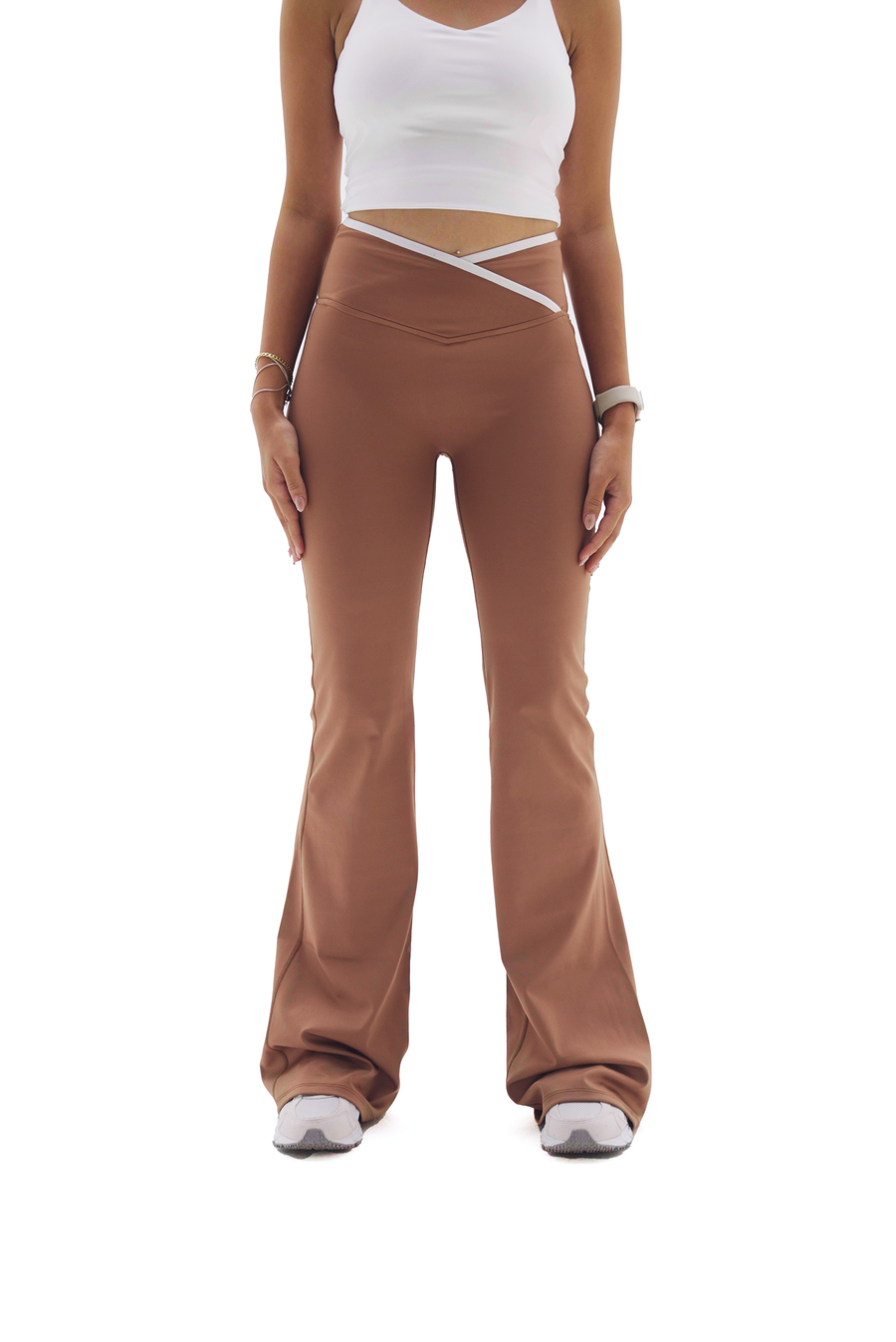 Crosslined Flared Leggings - Brown