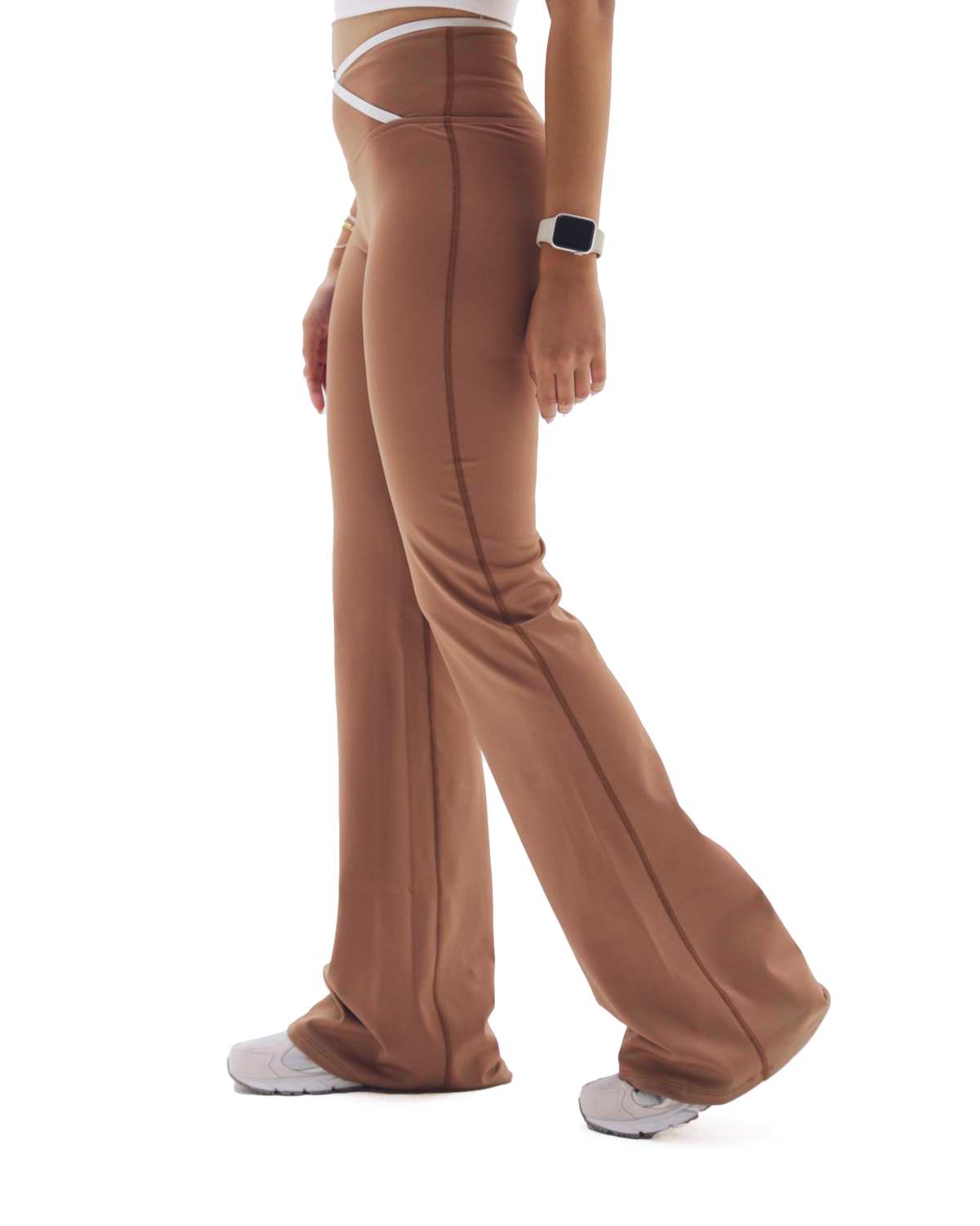 Crosslined Flared Leggings - Brown