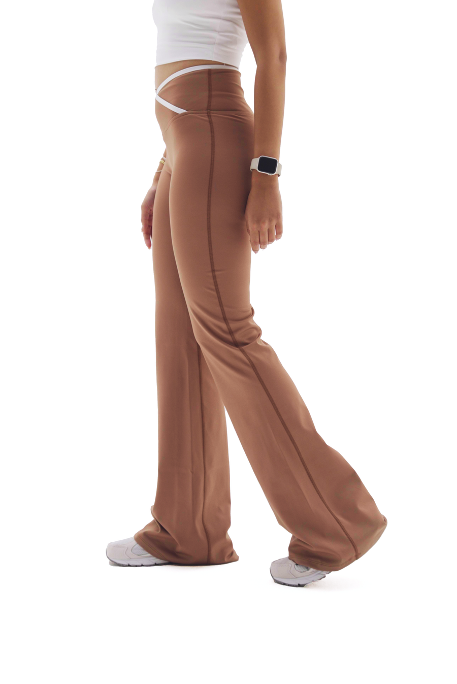 Crosslined Flared Leggings - Brown