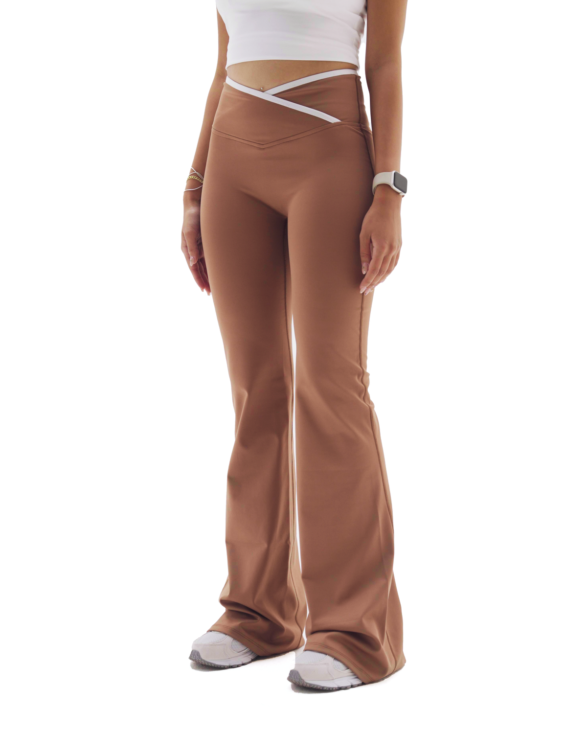 Crosslined Flared Leggings - Brown