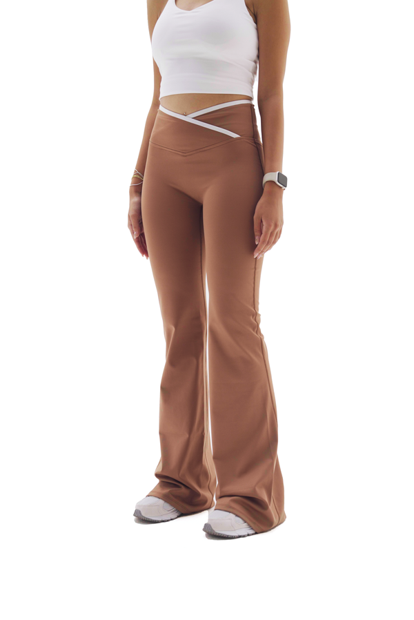 Crosslined Flared Leggings - Brown