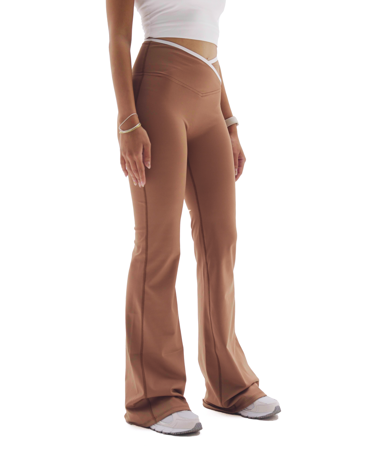 Crosslined Flared Leggings - Brown