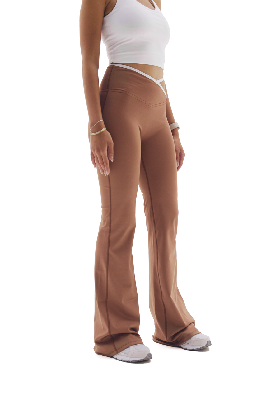 Crosslined Flared Leggings - Brown